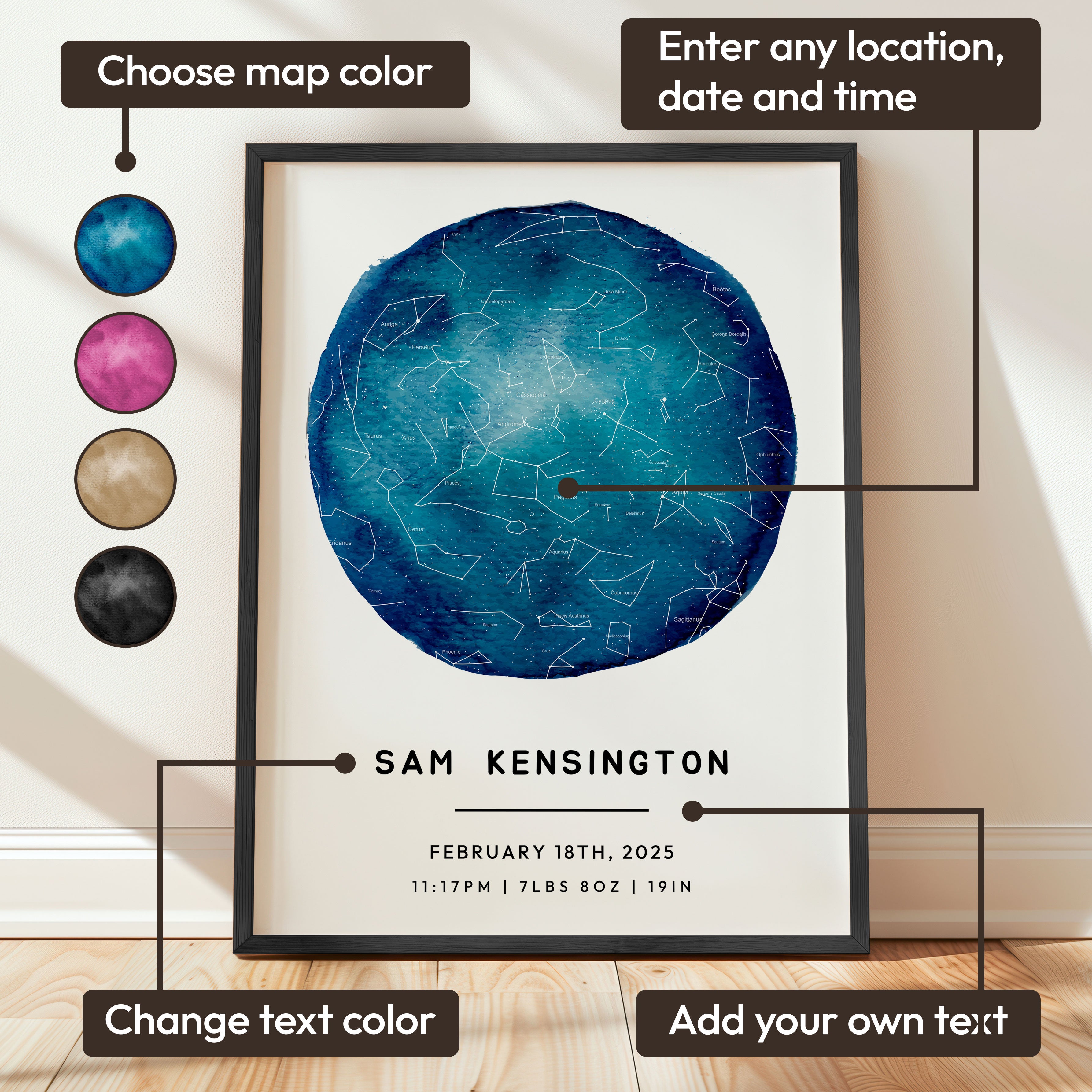 Digital Map Print – Nursery Star Map (Instant Download) - SentiMap 