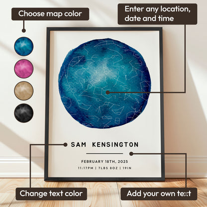 Digital Map Print – Nursery Star Map (Instant Download) - SentiMap 