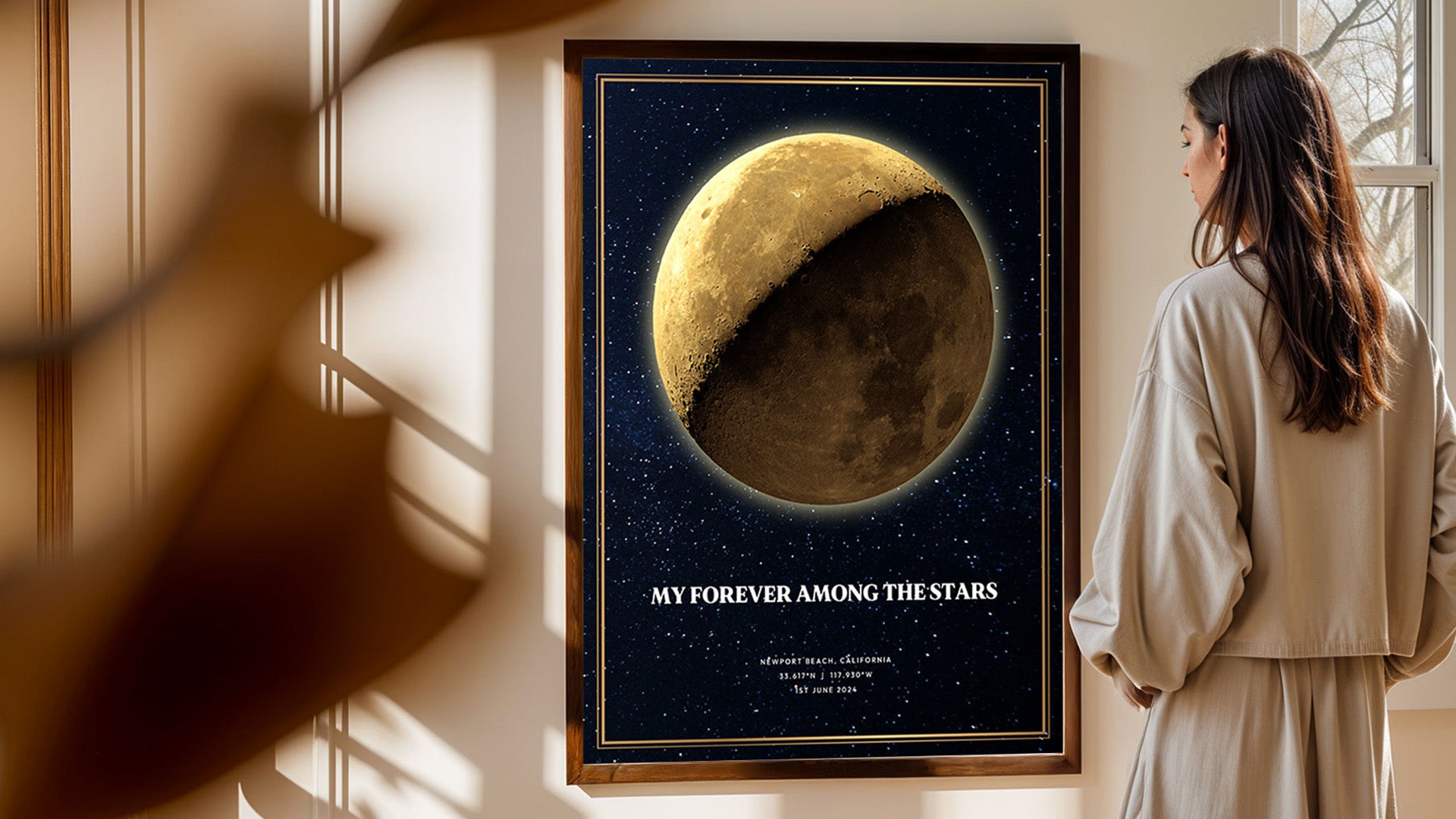 Woman holding a framed SentiMap Street Map