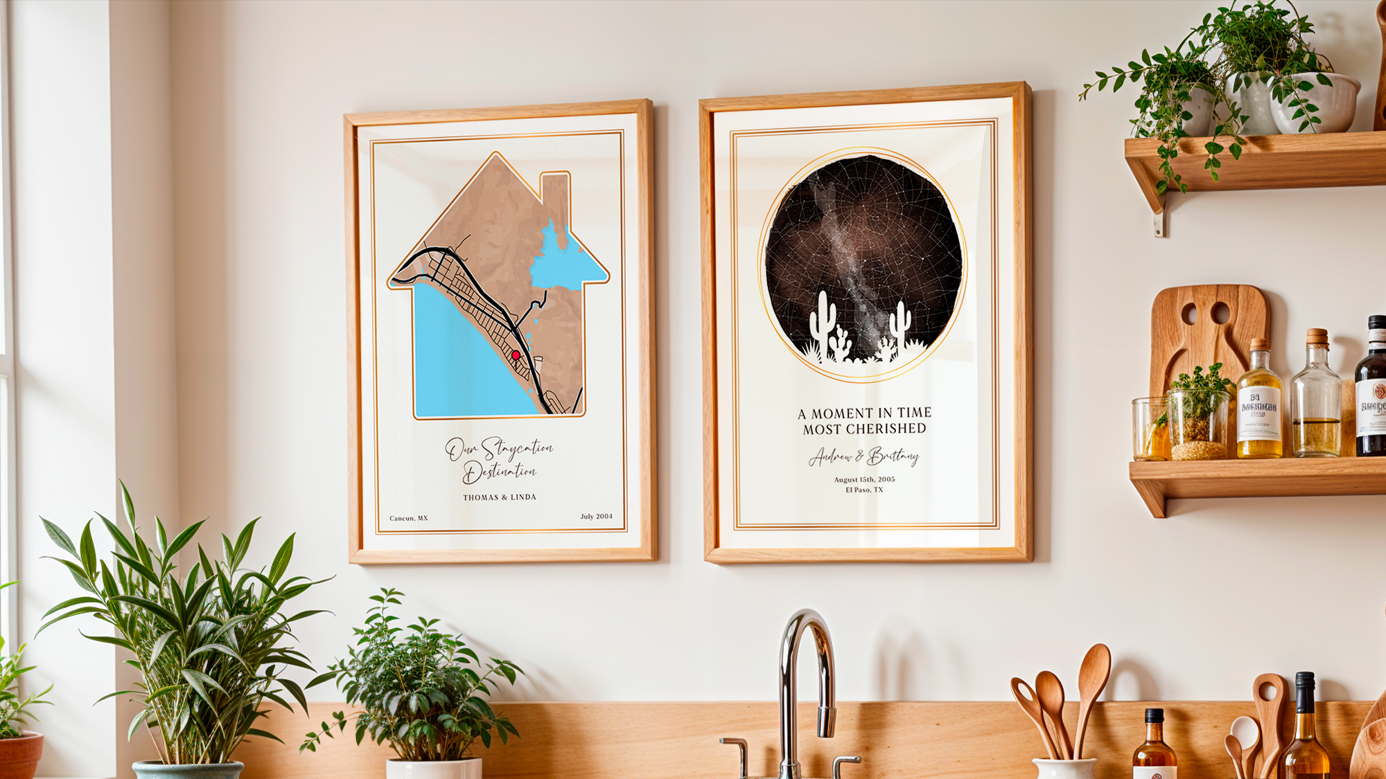Two SentiMap prints hanging on a wall