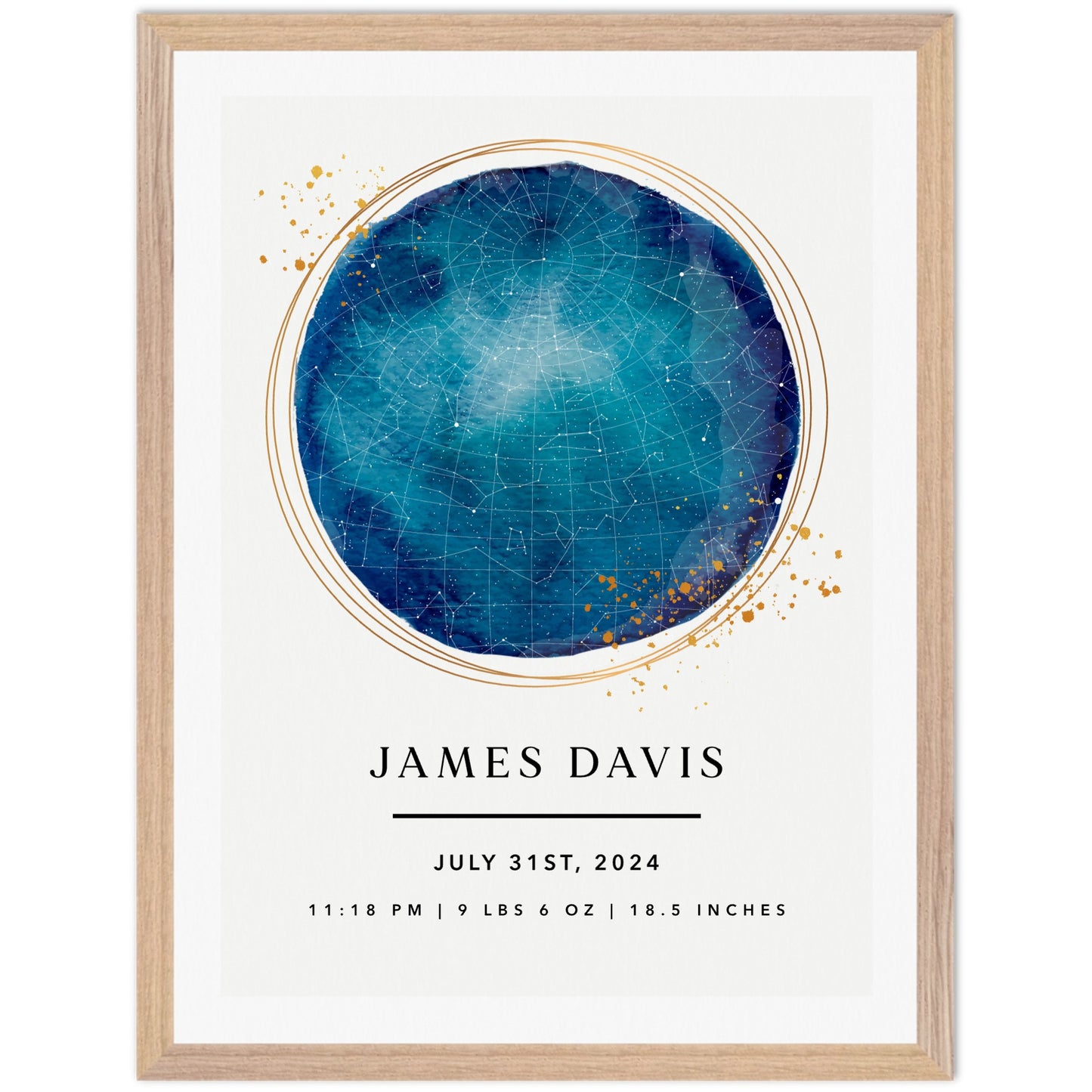 Impresión enmarcada personalizada con mapa de estrellas para guardería